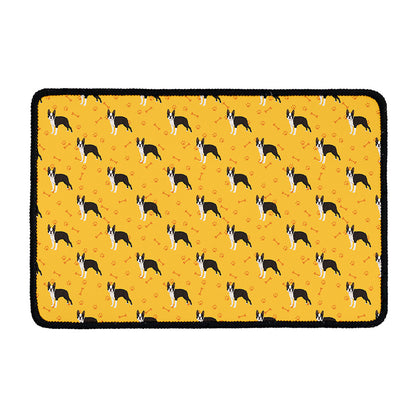 Yellow Boston Terrier Pattern Print Kitchen Mat