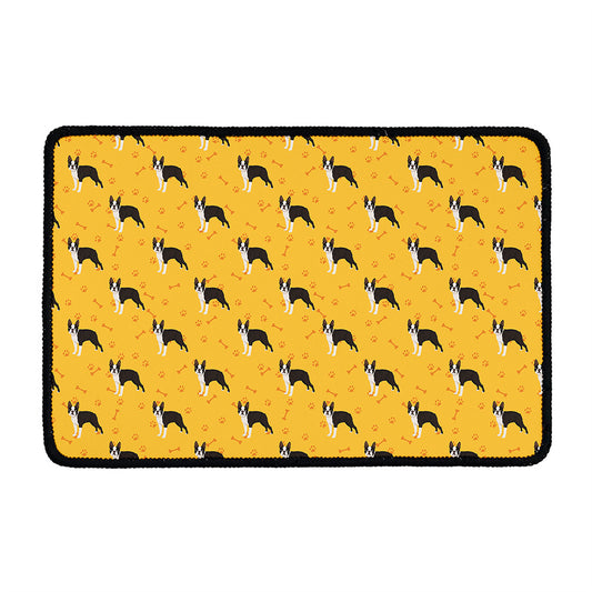 Yellow Boston Terrier Pattern Print Kitchen Mat