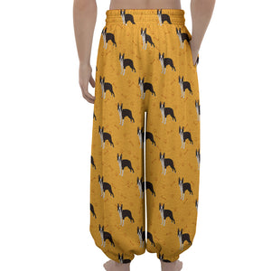 Yellow Boston Terrier Pattern Print Lantern Pants