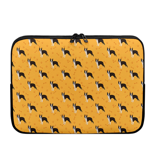 Yellow Boston Terrier Pattern Print Laptop Sleeve