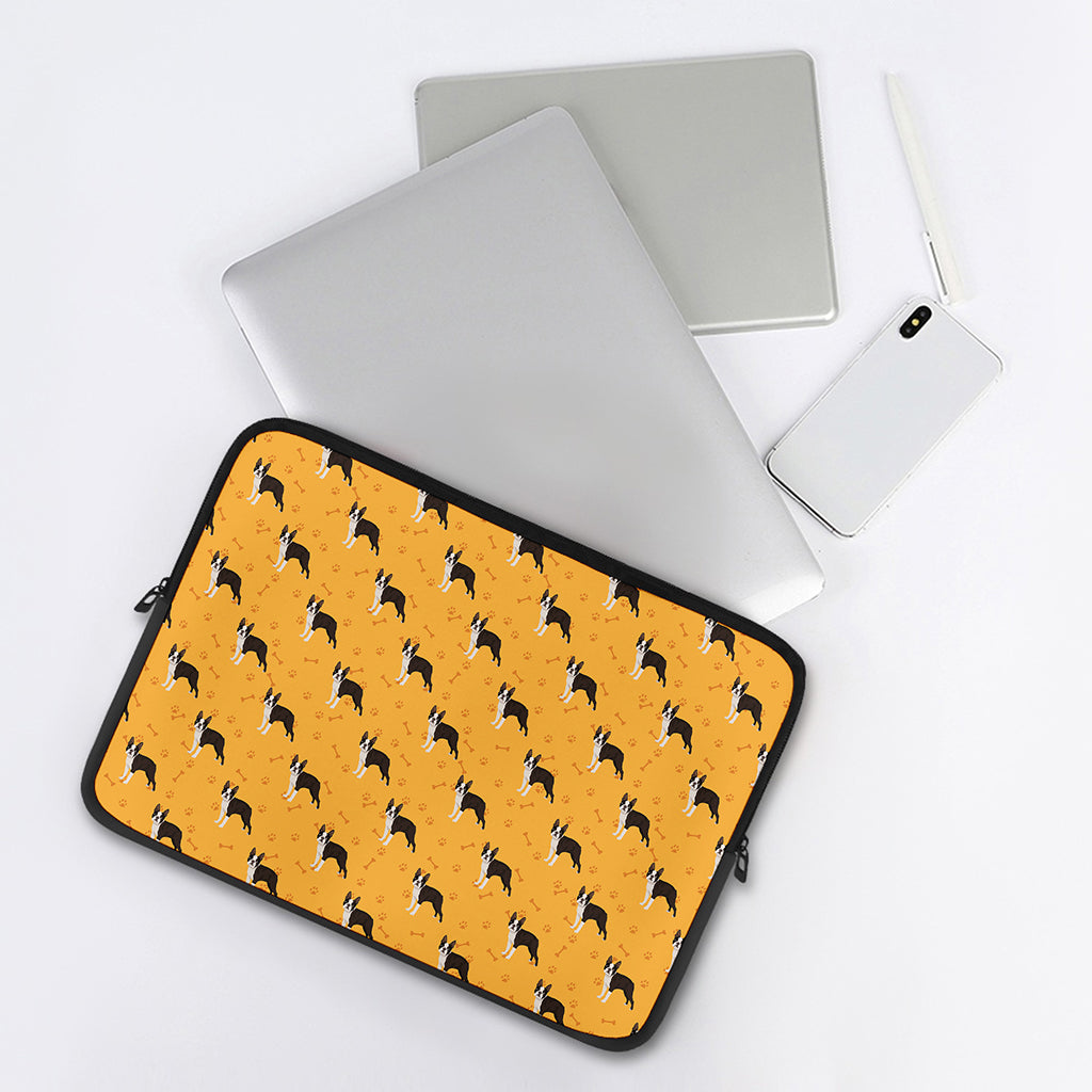 Yellow Boston Terrier Pattern Print Laptop Sleeve