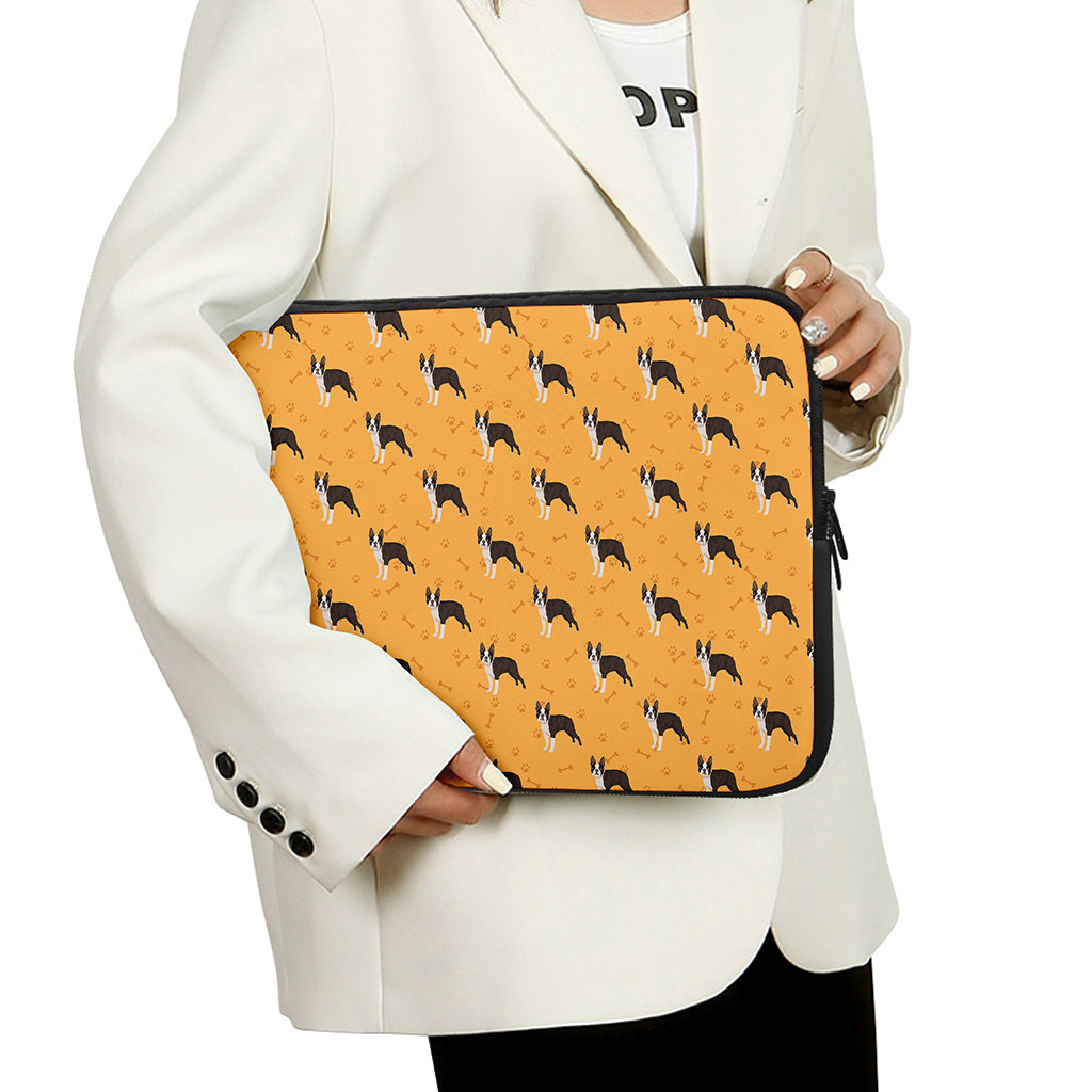 Yellow Boston Terrier Pattern Print Laptop Sleeve