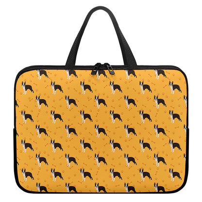 Yellow Boston Terrier Pattern Print Laptop Sleeve With Handle