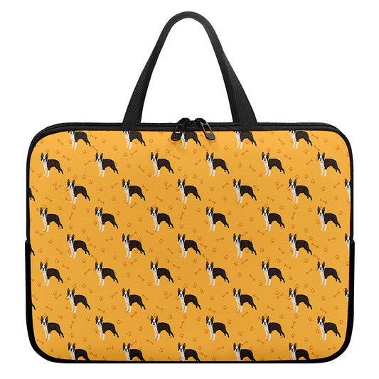 Yellow Boston Terrier Pattern Print Laptop Sleeve With Handle