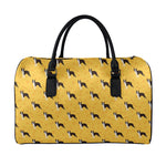 Yellow Boston Terrier Pattern Print Leather Duffle Bag