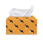 Yellow Boston Terrier Pattern Print Leather Tissue Box Cover