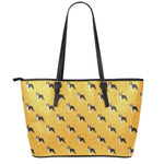 Yellow Boston Terrier Pattern Print Leather Tote Bag