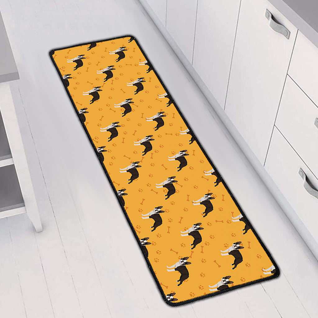 Yellow Boston Terrier Pattern Print Long Kitchen Mat