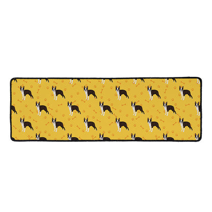 Yellow Boston Terrier Pattern Print Long Kitchen Mat