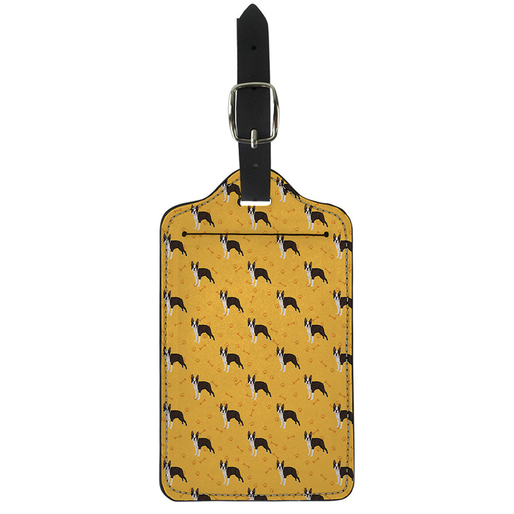 Yellow Boston Terrier Pattern Print Luggage Tag