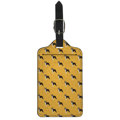 Yellow Boston Terrier Pattern Print Luggage Tag