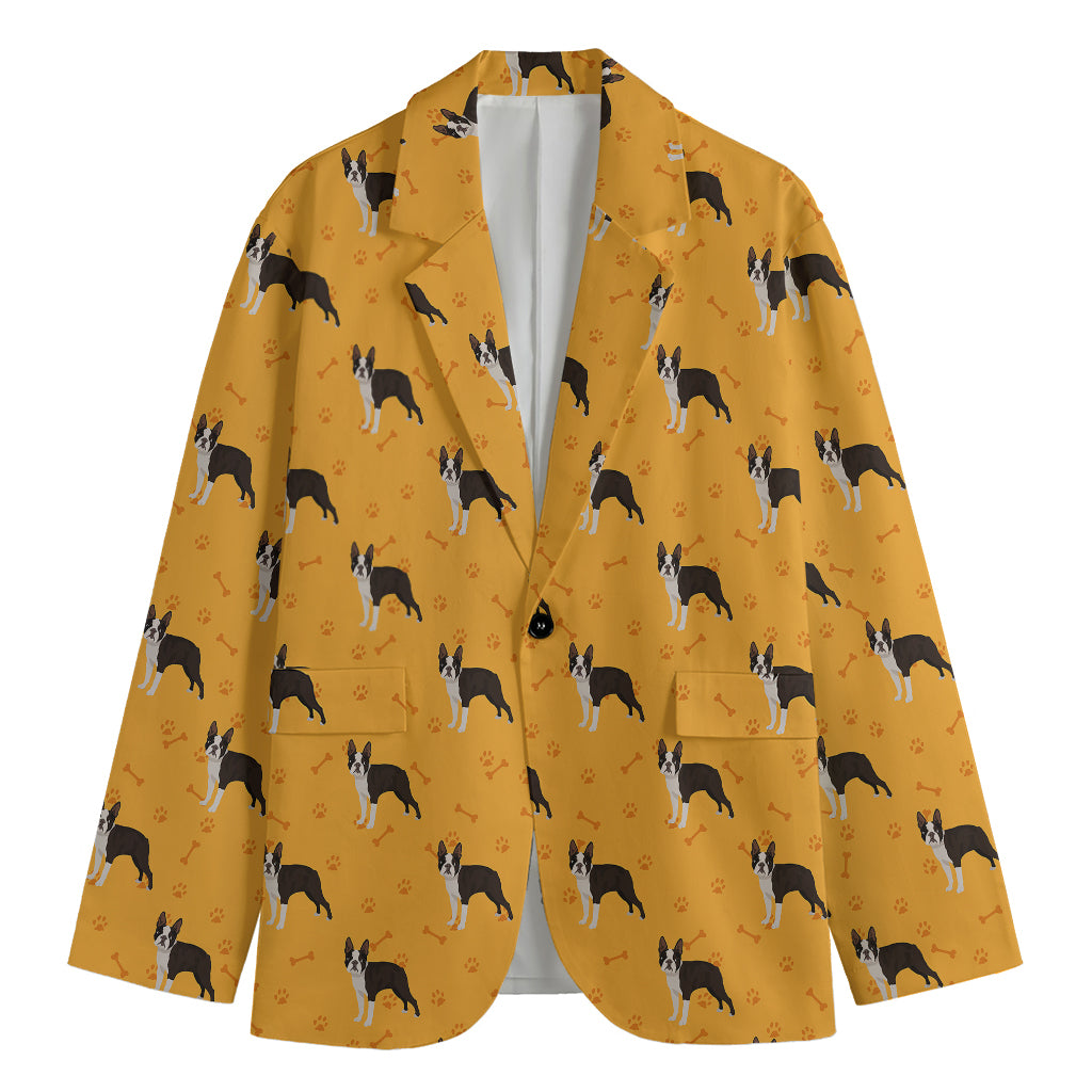 Yellow Boston Terrier Pattern Print Men's Blazer