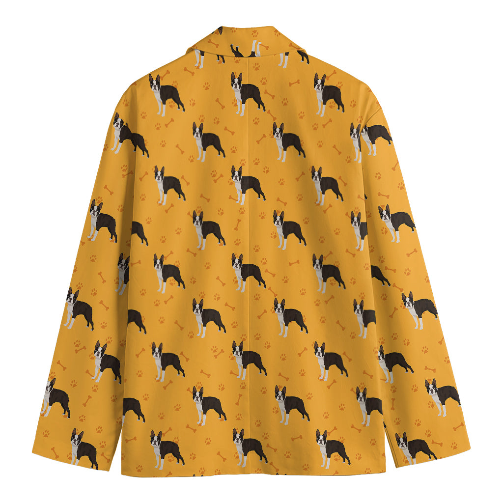 Yellow Boston Terrier Pattern Print Men's Blazer