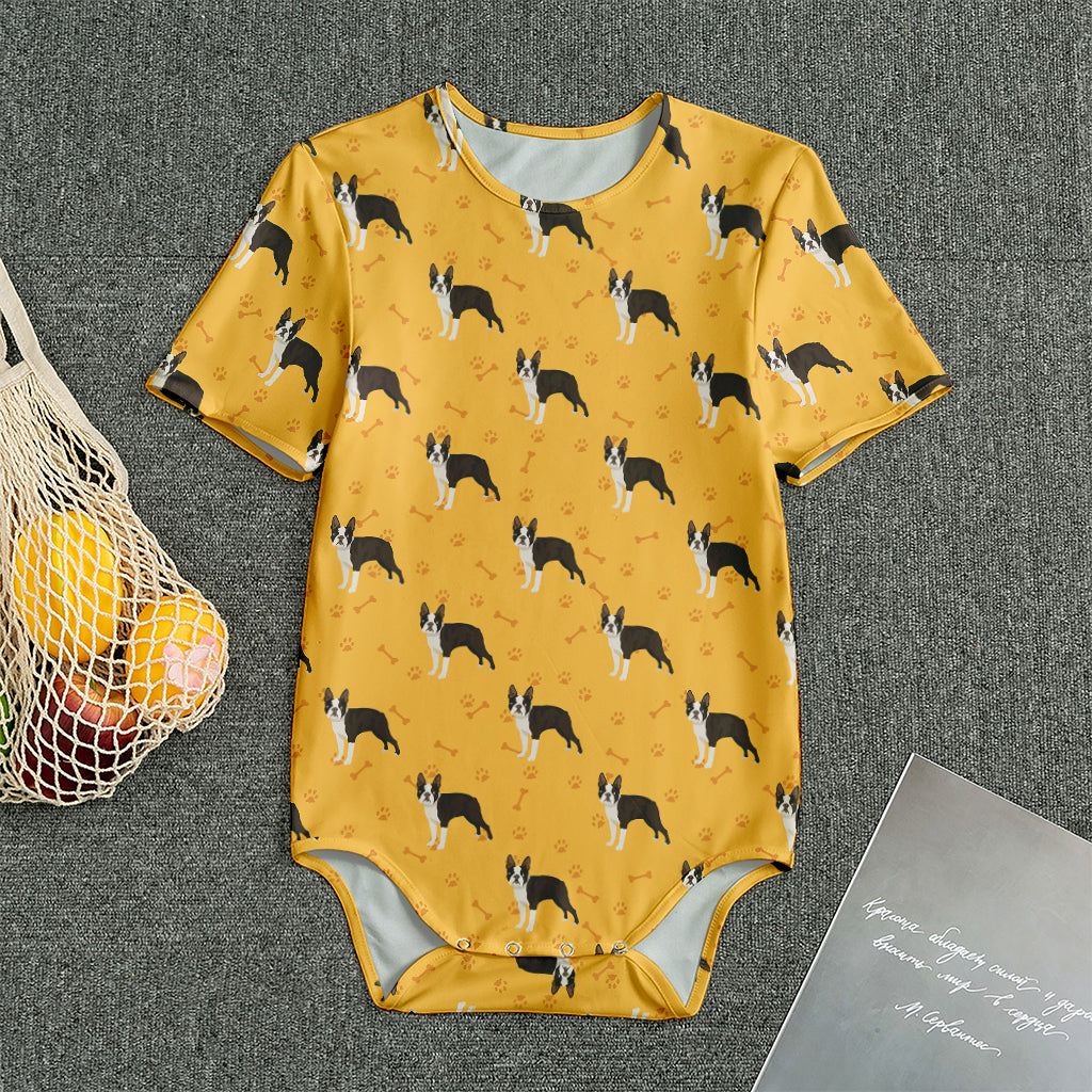 Yellow Boston Terrier Pattern Print Men's Bodysuit