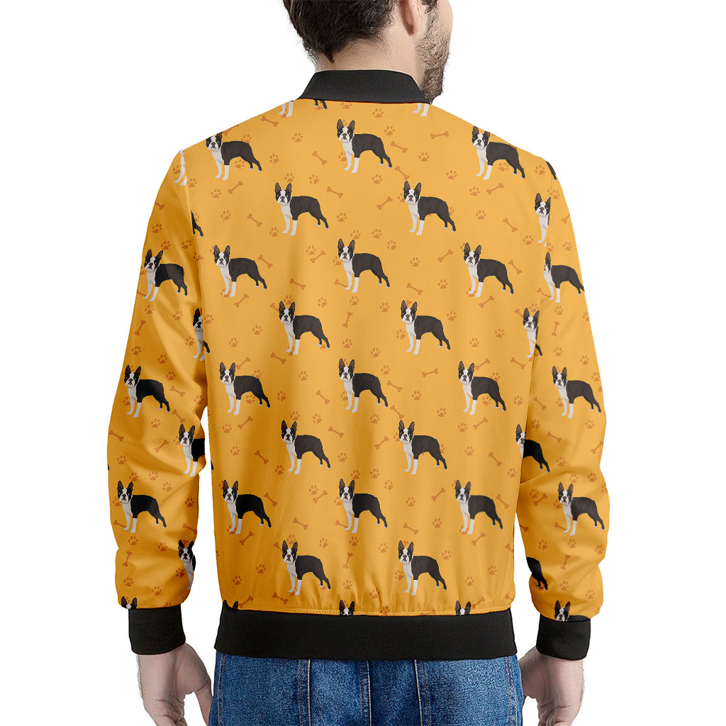 Yellow Boston Terrier Pattern Print Men's Bomber Jacket