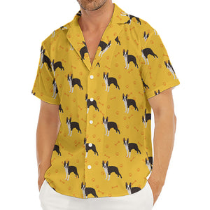 Yellow Boston Terrier Pattern Print Men's Deep V-Neck Shirt