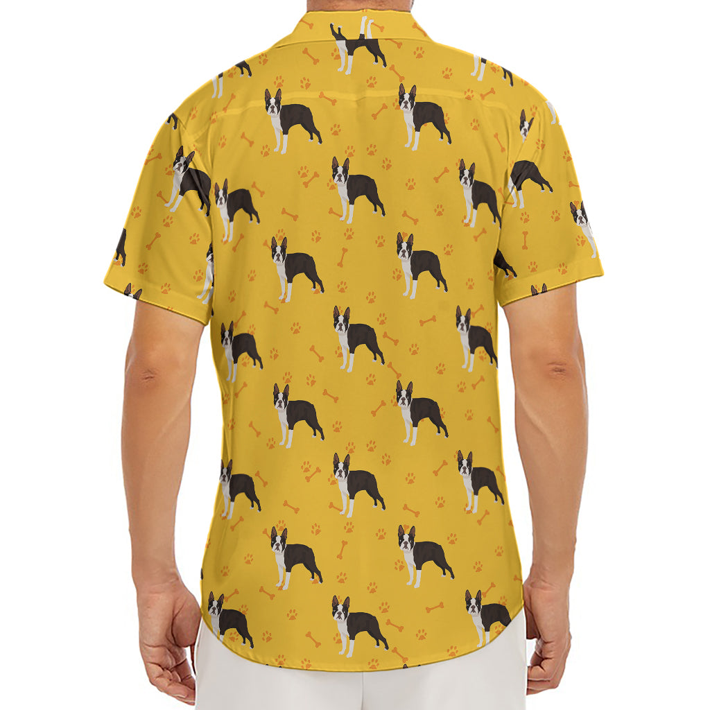 Yellow Boston Terrier Pattern Print Men's Deep V-Neck Shirt