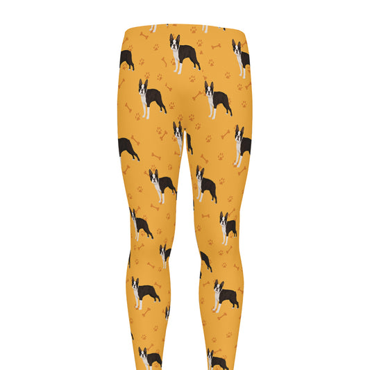 Yellow Boston Terrier Pattern Print Men's leggings