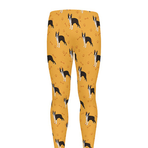 Yellow Boston Terrier Pattern Print Men's leggings