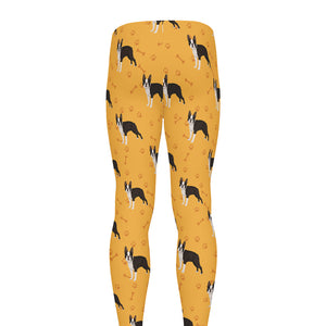 Yellow Boston Terrier Pattern Print Men's leggings