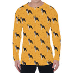 Yellow Boston Terrier Pattern Print Men's Long Sleeve T-Shirt