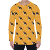 Yellow Boston Terrier Pattern Print Men's Long Sleeve T-Shirt