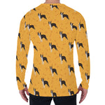 Yellow Boston Terrier Pattern Print Men's Long Sleeve T-Shirt