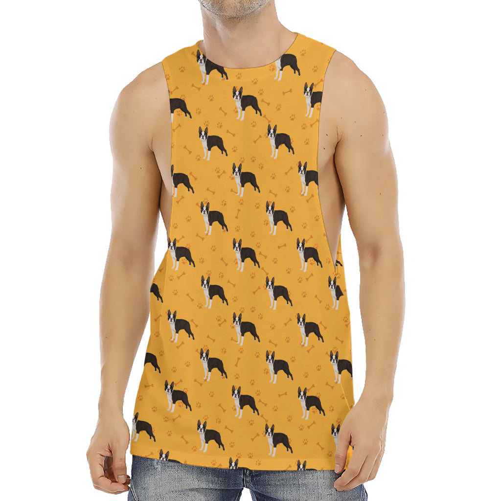 Yellow Boston Terrier Pattern Print Men's Muscle Tank Top