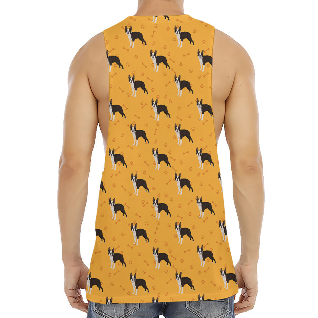 Yellow Boston Terrier Pattern Print Men's Muscle Tank Top