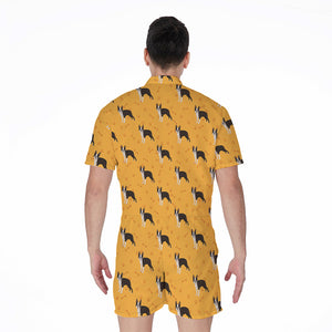 Yellow Boston Terrier Pattern Print Men's Rompers