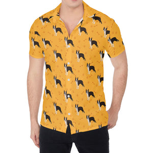 Yellow Boston Terrier Pattern Print Men's Shirt