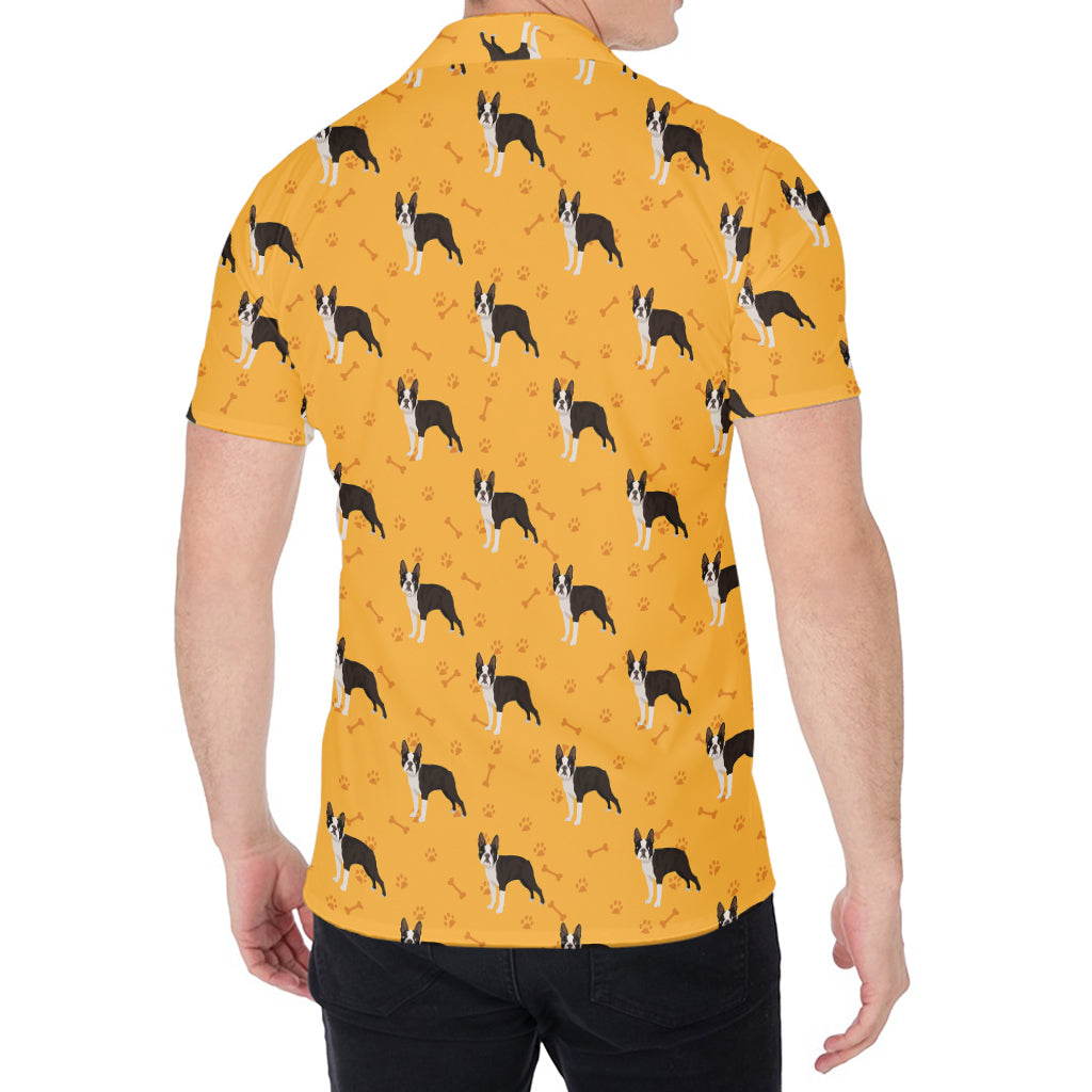 Yellow Boston Terrier Pattern Print Men's Shirt