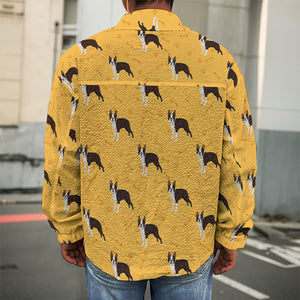 Yellow Boston Terrier Pattern Print Men's Shirt Jacket