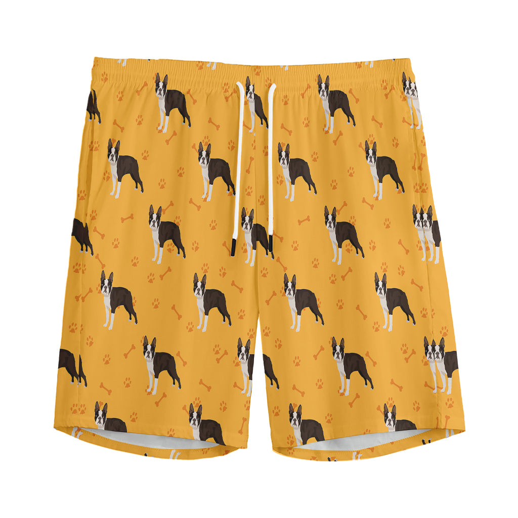 Yellow Boston Terrier Pattern Print Men's Sports Shorts