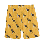 Yellow Boston Terrier Pattern Print Men's Sports Shorts