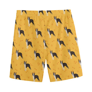 Yellow Boston Terrier Pattern Print Men's Sports Shorts