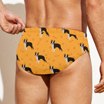 Yellow Boston Terrier Pattern Print Men's Swim Briefs