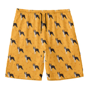 Yellow Boston Terrier Pattern Print Men's Swim Trunks