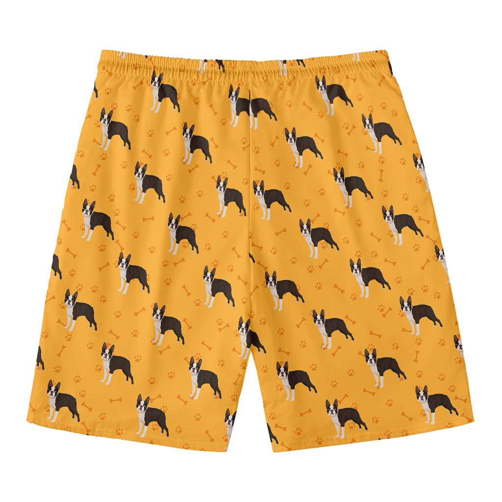 Yellow Boston Terrier Pattern Print Men's Swim Trunks