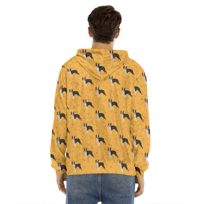 Yellow Boston Terrier Pattern Print Men's Velvet Pullover Hoodie