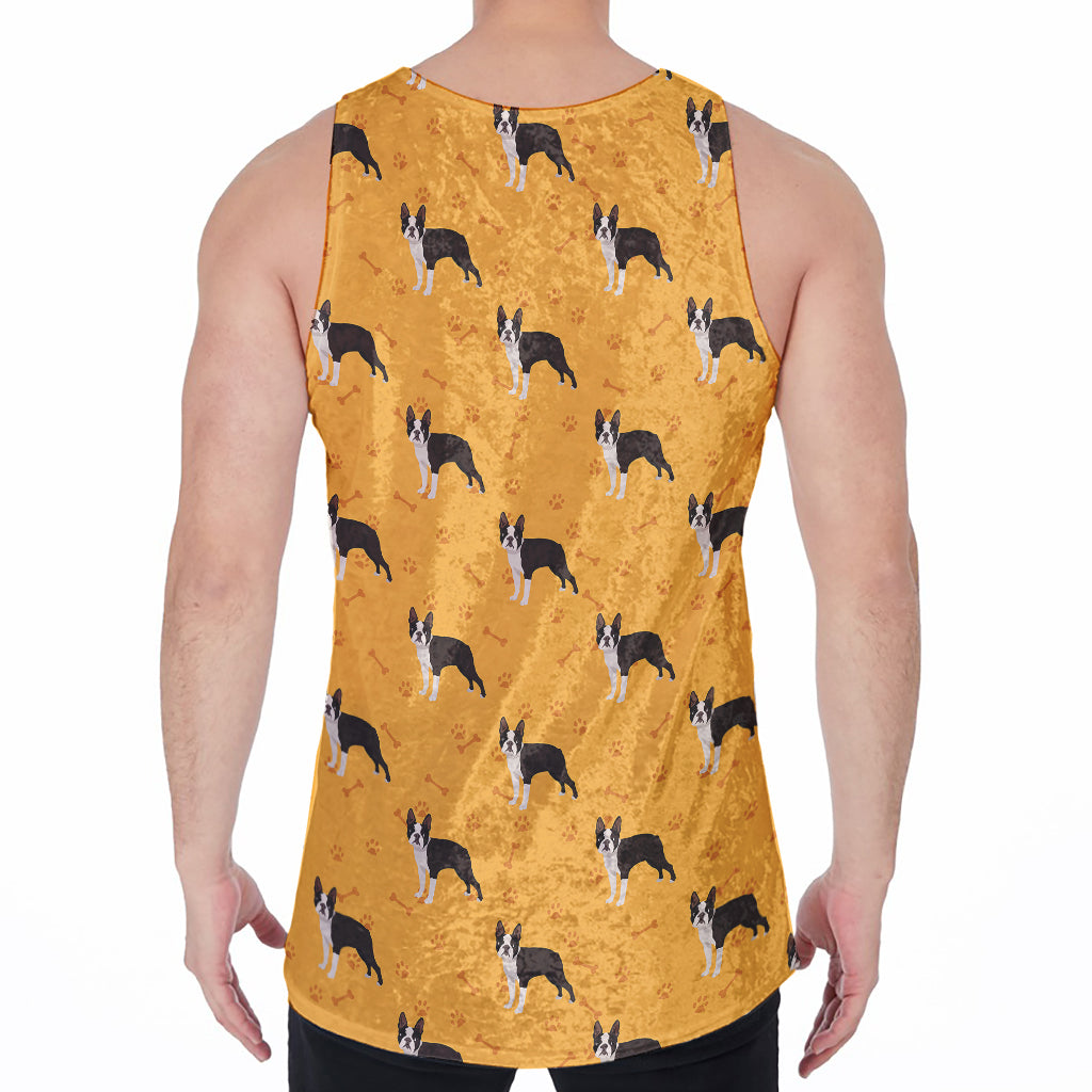 Yellow Boston Terrier Pattern Print Men's Velvet Tank Top