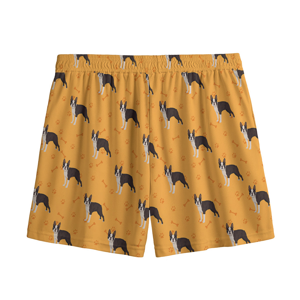 Yellow Boston Terrier Pattern Print Mesh Shorts