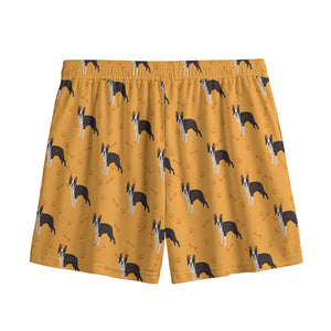 Yellow Boston Terrier Pattern Print Mesh Shorts