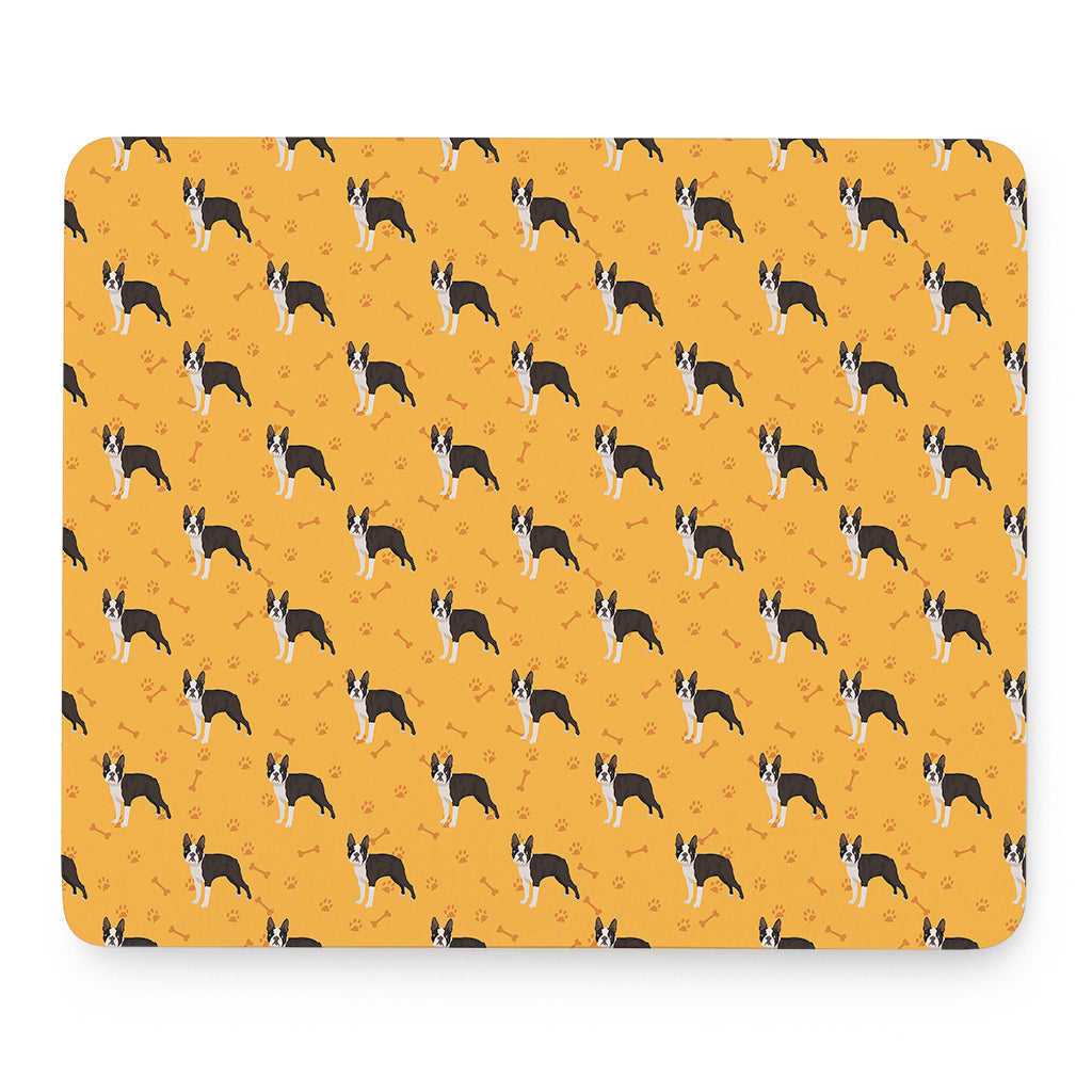 Yellow Boston Terrier Pattern Print Mouse Pad