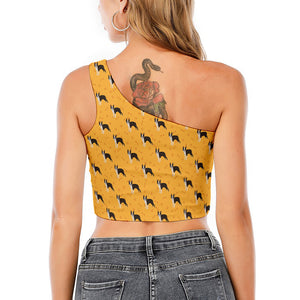 Yellow Boston Terrier Pattern Print One Shoulder Crop Top