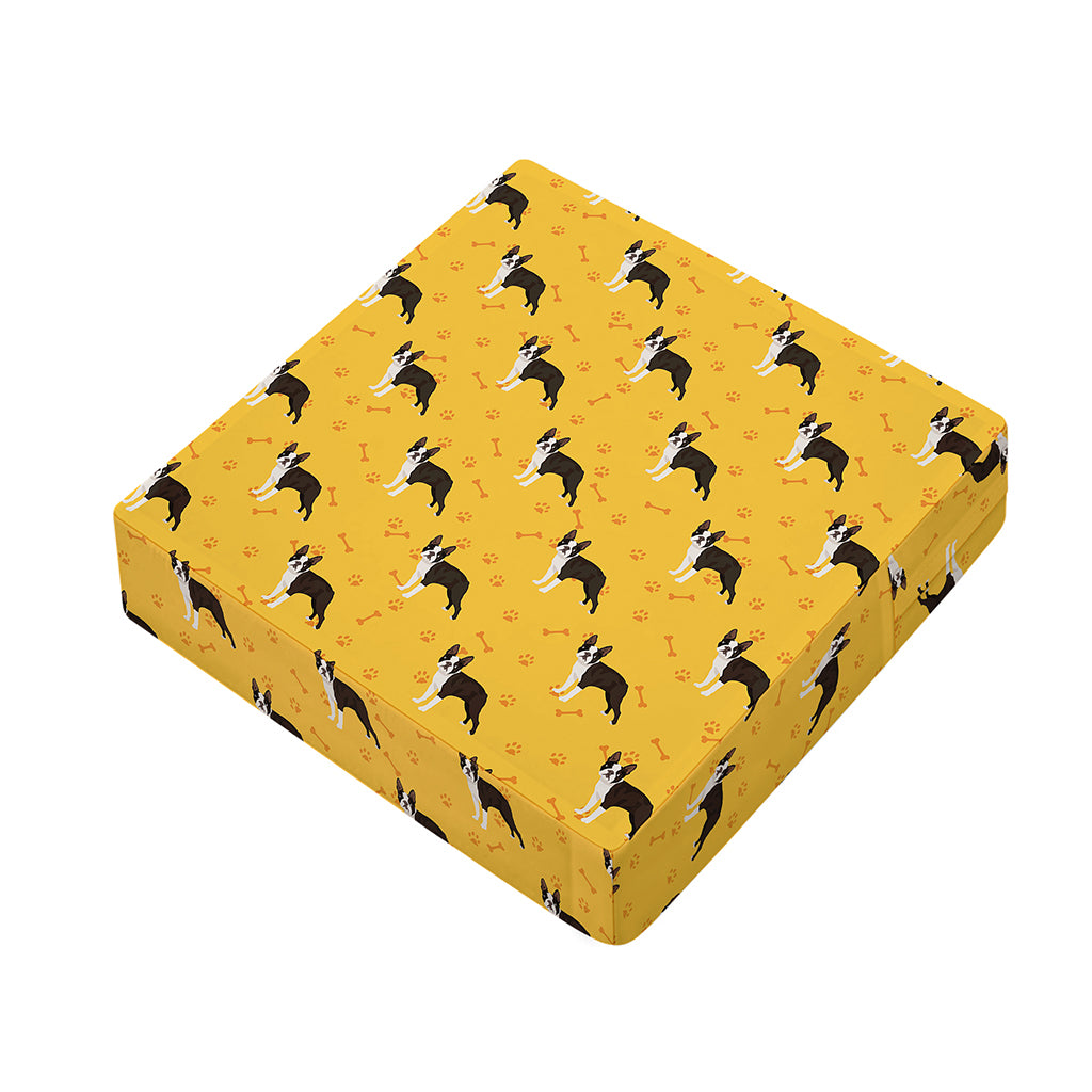 Yellow Boston Terrier Pattern Print Outdoor Seat Cushion Cover