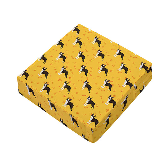 Yellow Boston Terrier Pattern Print Outdoor Seat Cushion Cover