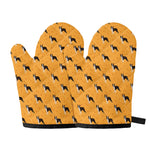 Yellow Boston Terrier Pattern Print Oven Mitts