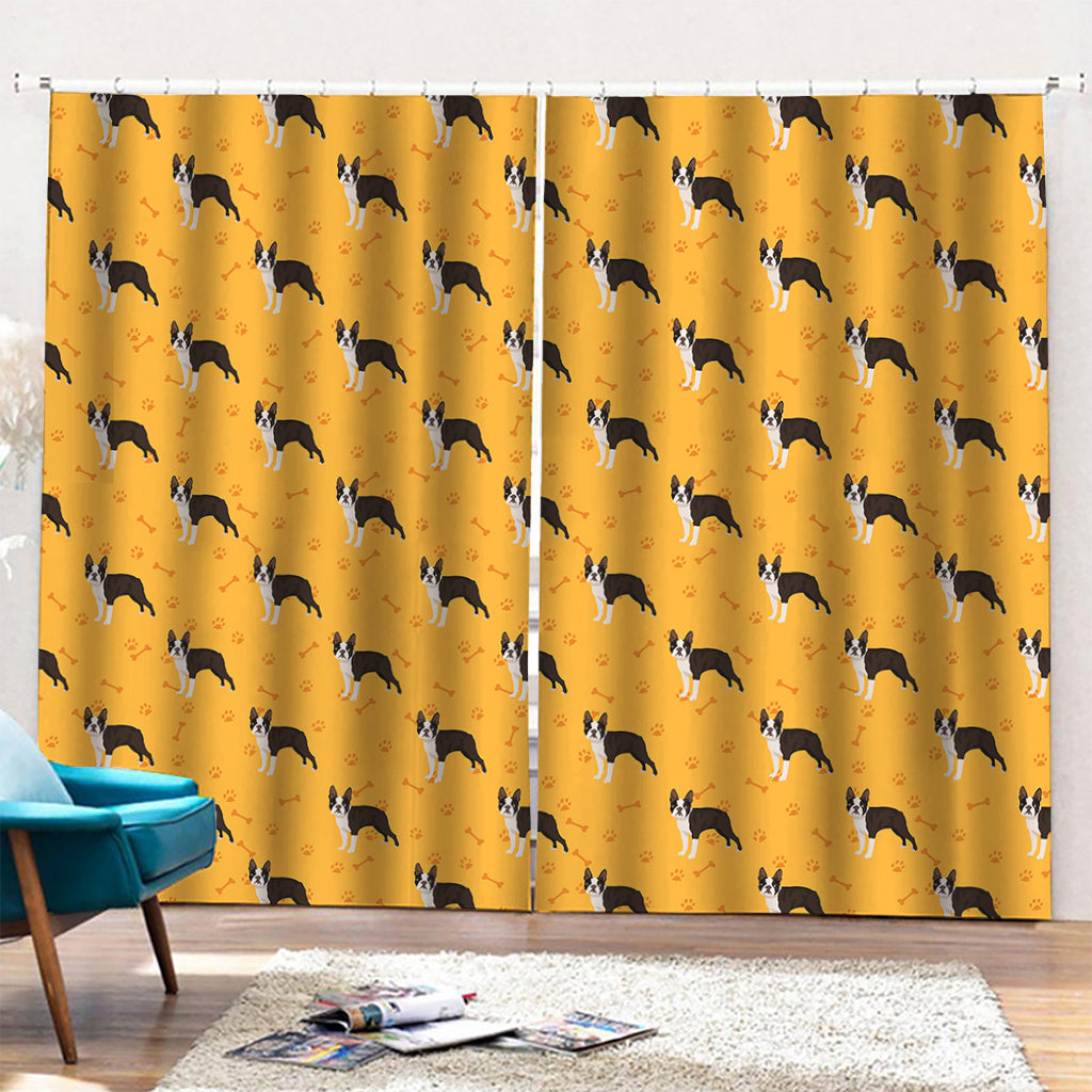 Yellow Boston Terrier Pattern Print Pencil Pleat Curtains