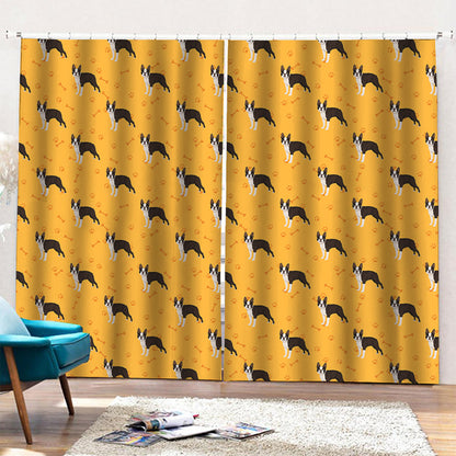 Yellow Boston Terrier Pattern Print Pencil Pleat Curtains